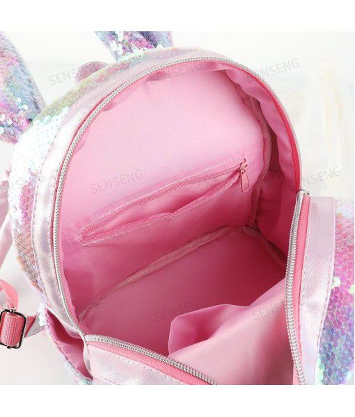 Holographic cute rabbit ears small shoulders bag sequins tide package Kids school bag